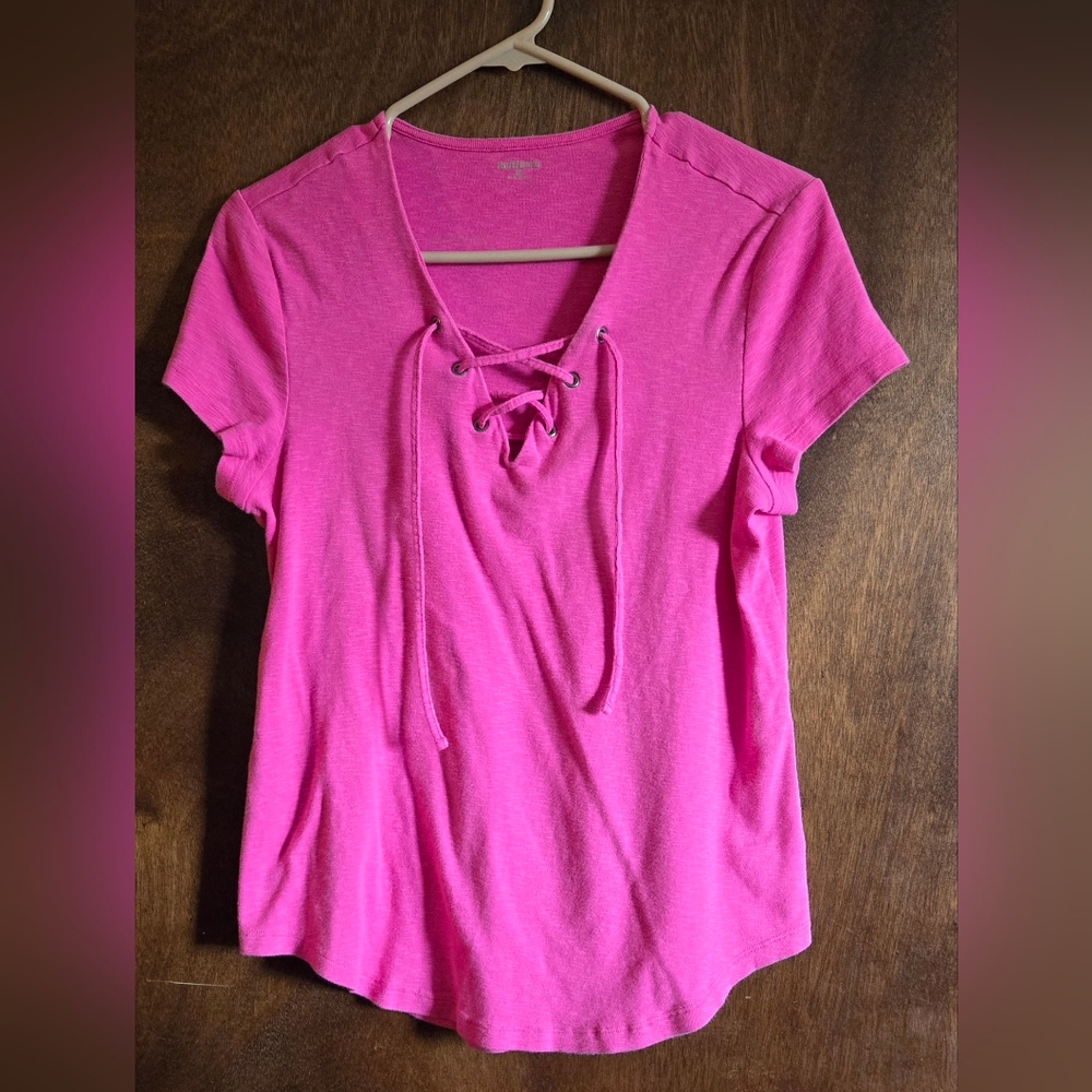 Ruff Hewn Hot Pink Shoe String Top PTP=17.5"